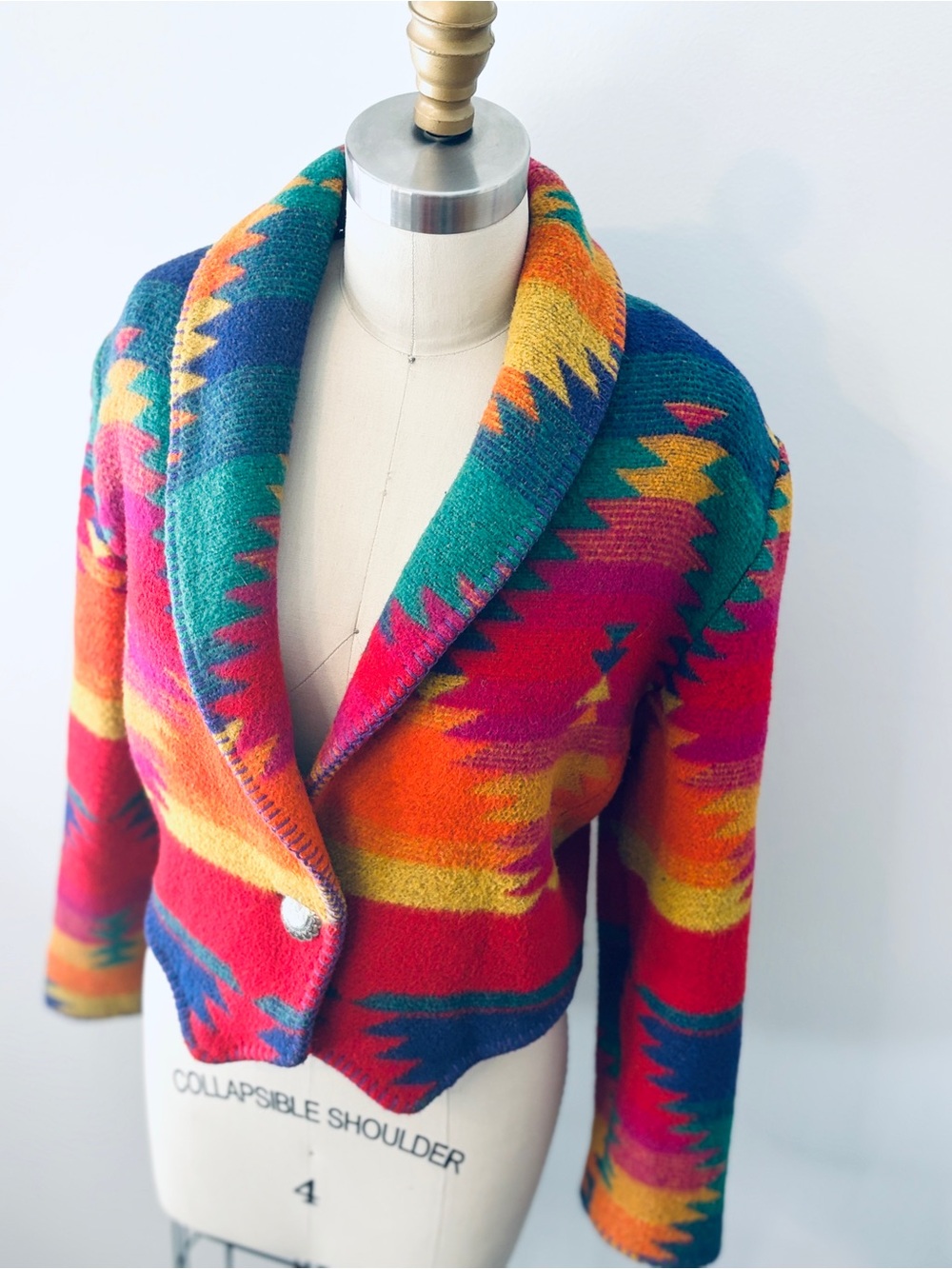 RARE Vtg Rhonda Stark Cropped Southwestern Wool Jacket Rainbow Sunset colorway